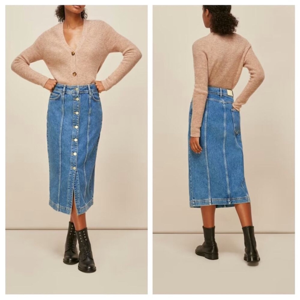 Whistles Blue Denim Button Front Midi Skirt 8